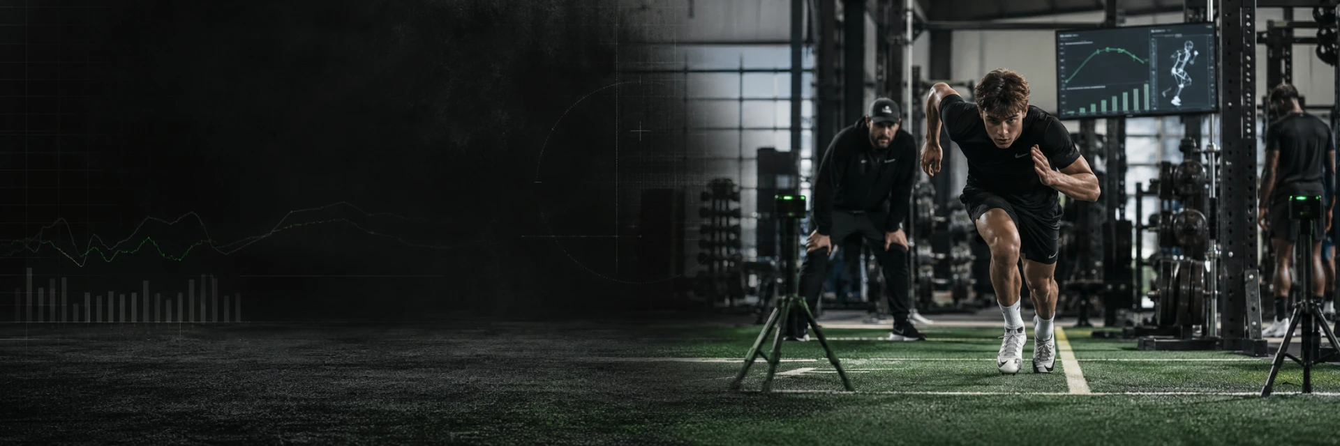 Athlete sprinting through a laser-timed performance training session